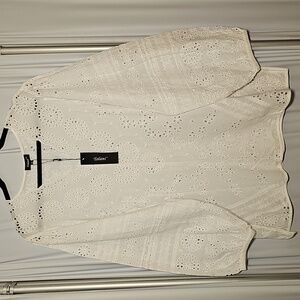 NWT Tolani Womens Saylor White Cotton Eyelet Embroidered V-Neck Blouse Top XL